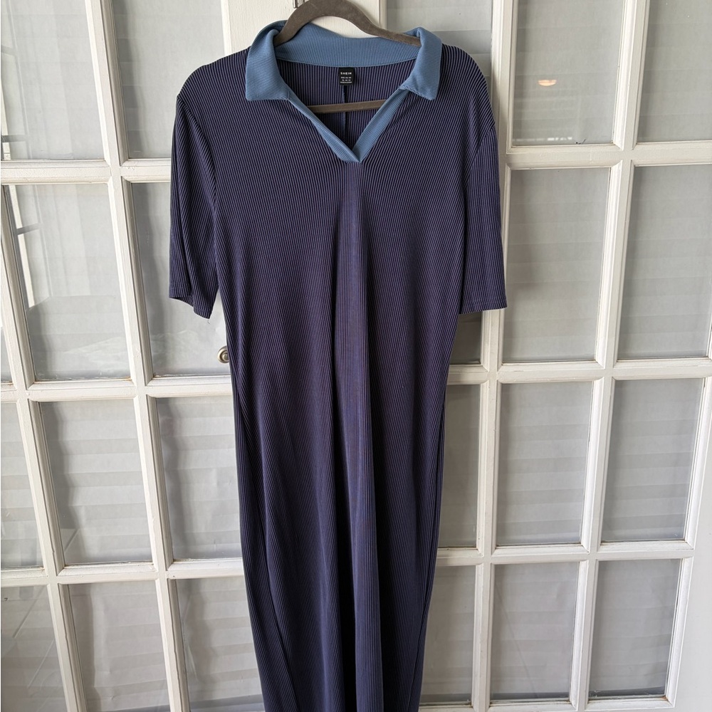 SHEIN Deep Blue Dress with Light Blue Collar